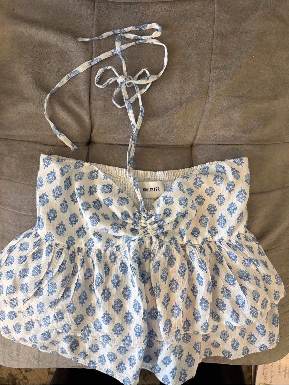 Hollister Blue Floral Tie-Halter Peasant Top
